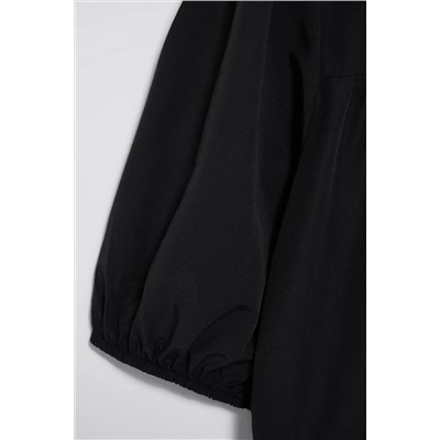 Siyah Beli Bağlamalı Dokuma Gömlek Elbise TBBSS23AH00106