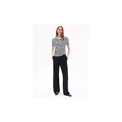 Gold Button Stripe Crewneck T-Shirt
