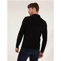 Siyah Slim Fit Polo Yaka Triko Kazak