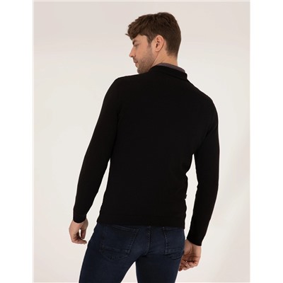 Siyah Slim Fit Polo Yaka Triko Kazak