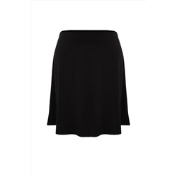 Siyah Beli Lastikli Mini Örme Büyük Beden Etek TBBSS23AZ00042