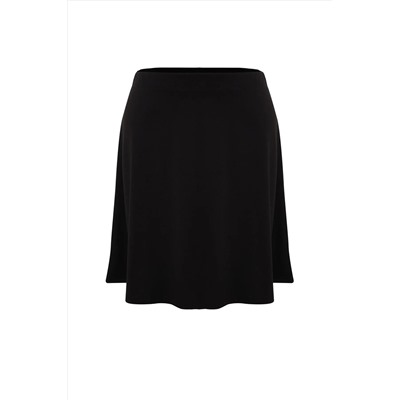 Siyah Beli Lastikli Mini Örme Büyük Beden Etek TBBSS23AZ00042