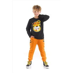 Denokids Yo Kaplan Erkek Çocuk Siyah T-shirt Turuncu Pantolon Takım CFF-22S1-105