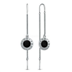 Серьги-продёвки из серебра с чёрной эмалью родированные ПС-078рэ