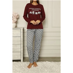 Nicoletta Kadın Pijama Takımı Pamuklu Bordo 12003