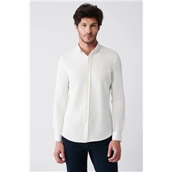 Avva Erkek Beyaz Kolay Ütülenebilir Pamuk Karışımlı Düğmeli Yaka Slim Fit Dar Kesim Gömlek A31y2016 A31Y2016