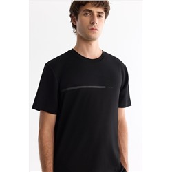 Siyah Bisiklet Yaka Elastan İnterlok T-Shirt