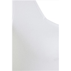 Beyaz Basic Fitilli Kare Yaka Örme Büyük Beden Atlet TBBSS22AL0011