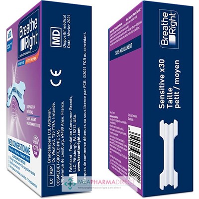 Breathe Right Bandelettes Nasales Sensitive 30 Bandelettes