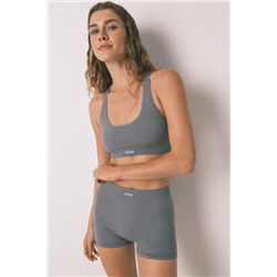 Pantalón corto canalé gris claro