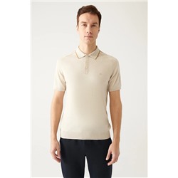 Avva Bej Polo Yaka Omuzu Çizgi Detaylı Ribanalı Regular Fit Triko T-shirt A31Y5114