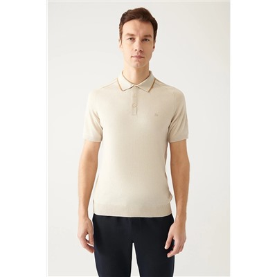 Avva Bej Polo Yaka Omuzu Çizgi Detaylı Ribanalı Regular Fit Triko T-shirt A31Y5114