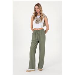 Kadın Koyu Haki Loose Relax Fit Kanvas Pantolon