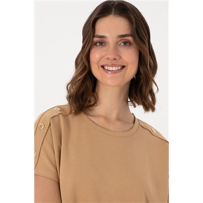 Kadın Camel Bisiklet Yaka Tişört
