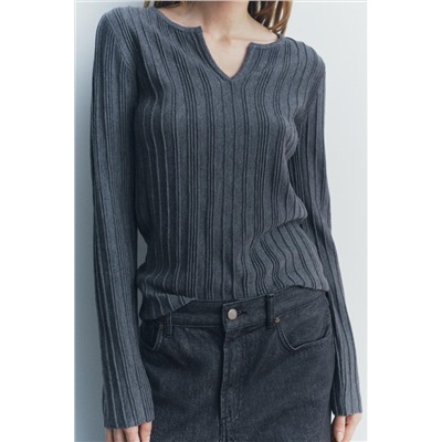 OPEN KNIT RIBBED T-SHIRT