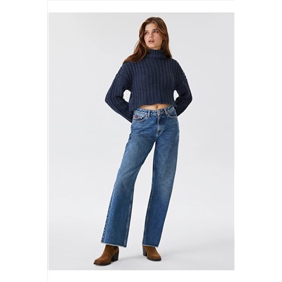 Lee Cooper Dik Yaka Örgü Indigo Kadın Kazak 231 Lcf 241011 Laura Indıgo 5002947788