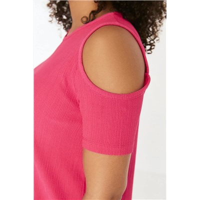 Fuşya A-line Cut-Out Detaylı Örme Elbise TBBSS22EL2986