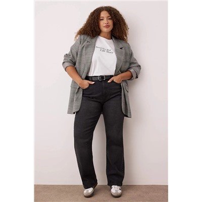 More Sustainable Siyah Yüksek Bel Comfort Straight Fit Büyük Beden Jeans TBBAW24CJ00045