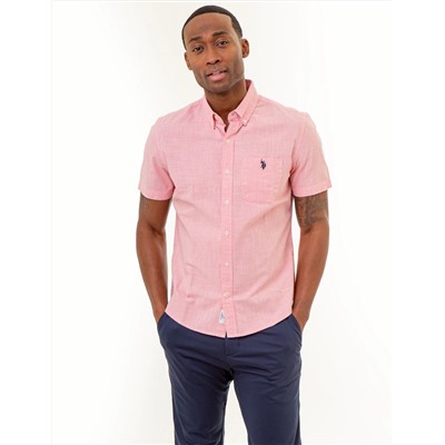 SHORT SLEEVE YARN DYE HOUNDSTOOTH WOVEN SHIRT
