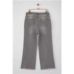 Gri Yüksek Bel Pis Uç Detaylı Geniş Paça Comfort Büyük Beden Wide Leg Jeans TBBSS23CJ00009