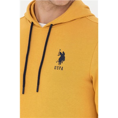 Erkek Hardal Kapüşonlu Basic Sweatshirt