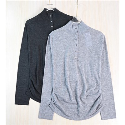 Женский элегантный шерстяной свитер с воротником-половиной на пуговицах