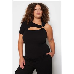 Siyah Cut-Out Detaylı Örme Büyük Beden Bluz TBBSS23AF00051