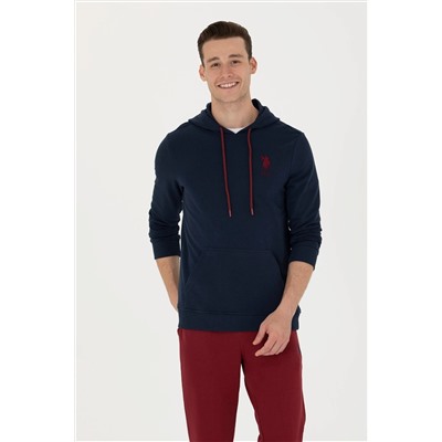 Erkek Lacivert Kapüşonlu Basic Sweatshirt