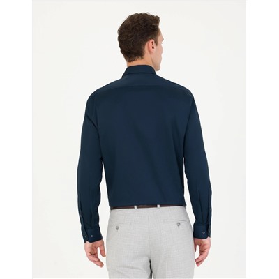 Lacivert Slim Fit Uzun Kollu Basic Gömlek
