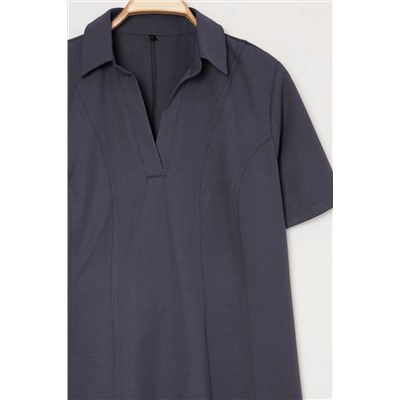Antrasit Gabardin Dokuma Mini Büyük Beden Elbise TBBSS25AH00205