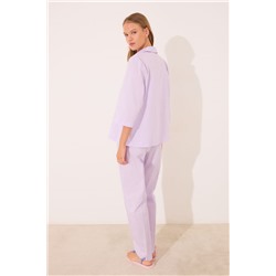 Pijama largo camisero lila strass