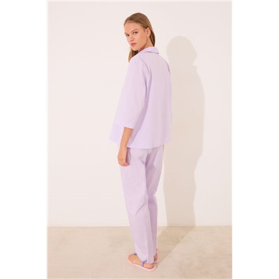 Pijama largo camisero lila strass