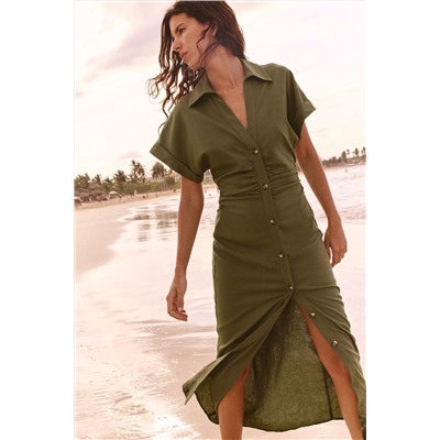 LINEN BLEND MIDI DRESS