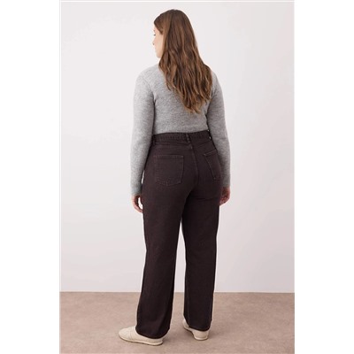 Kahverengi Yüksek Bel Geniş Paça Büyük Beden Wide Leg Jeans TBBSS22JE0211