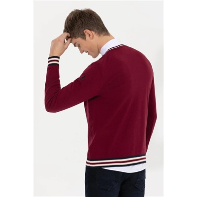 Erkek Bordo V - Yaka Triko Kazak