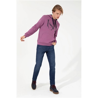 Erkek Menekşe Kapüşonlu Sweatshirt