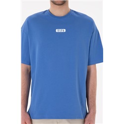 Erkek Oversize Fit Bisiklet Yaka İndigo Tişört