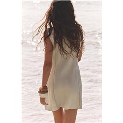 STITCHED LINEN BLEND MINI DRESS