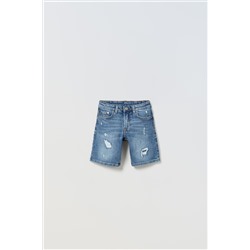 STRAIGHT DESTROYED DENIM BERMUDA SHORTS