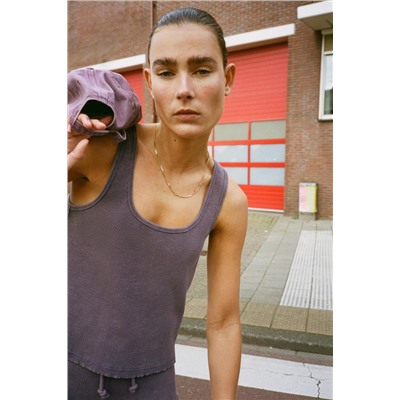 FADED-EFFECT RIBBED CROP TOP