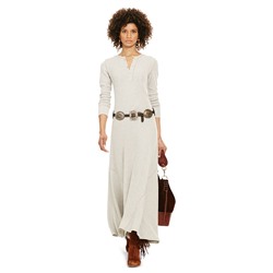 WAFFLE-KNIT HENLEY MAXIDRESS