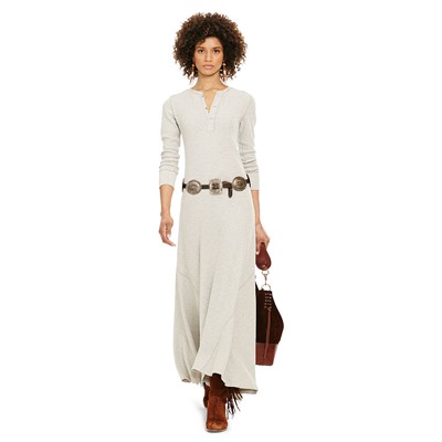 WAFFLE-KNIT HENLEY MAXIDRESS