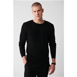 Avva Erkek Siyah Bisiklet Yaka Baskılı Standart Fit Normal Kesim Rayon Triko Kazak A32y5033 A32Y5033