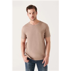 Avva, Erkek Vizon Soft Touch Bisiklet Yaka Düz Modal T-shirt B001171