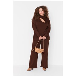 Trendyol Curve Kahverengi Cut Out Detaylı Triko Alt&Üst Takım TBBAW23CP00027