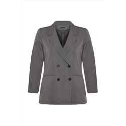 Gri Kruvaze Kapama Astarlı Büyük Beden Blazer Ceket TBBAW24AG00003