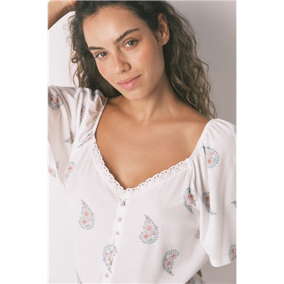Camisón midi "maternity" algodón floral marfil