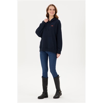 Kadın Lacivert Kapüşonlu Basic  Sweatshirt