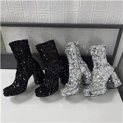 ⭐️Женские ботинки из пайеток на устойчивом каблуке