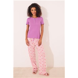 Camiseta manga corta canalé morado